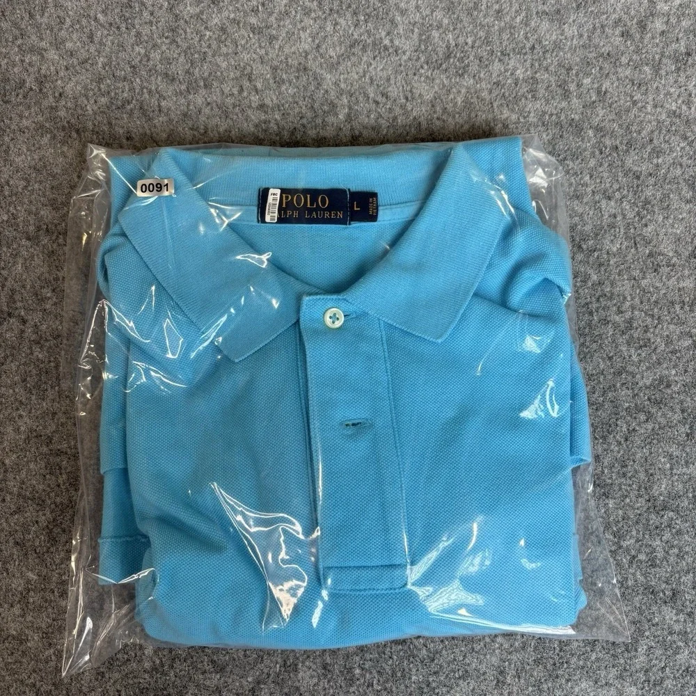 Polo Ralph Lauren Shirt Men's Large Blue Short Sleeve‎ Preppy Orange Pony Logo